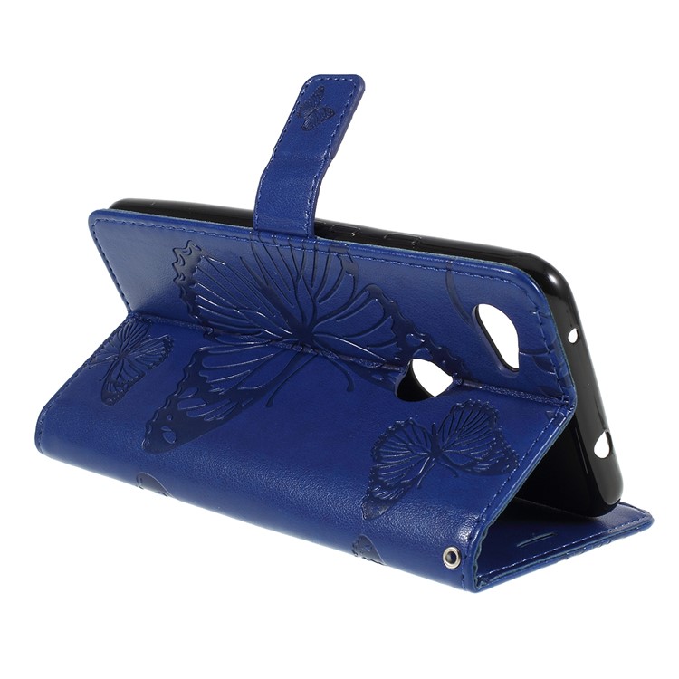 Imprint Butterfly Leather Wallet Mobile Case for Google Pixel 3a - Dark Blue-3