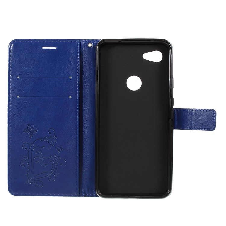 Imprint Butterfly Leather Wallet Mobile Case for Google Pixel 3a - Dark Blue-4