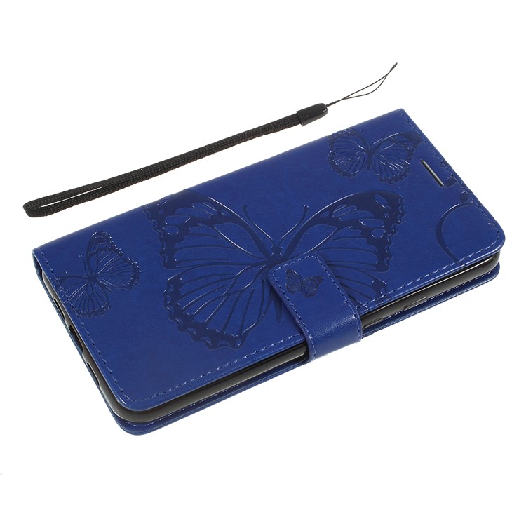 Imprint Butterfly Leather Wallet Mobile Case for Google Pixel 3a - Dark Blue-5