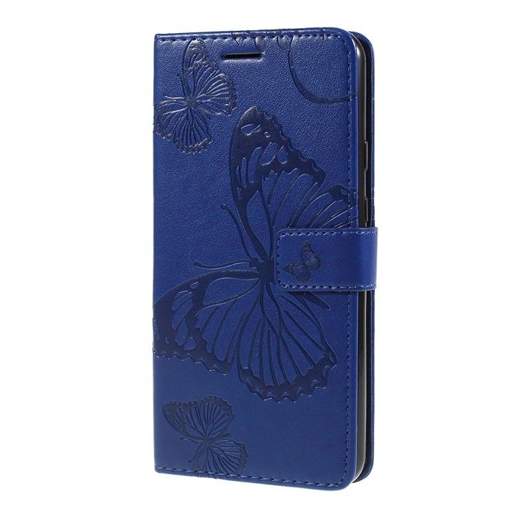 Imprint Butterfly Leather Wallet Mobile Case for Google Pixel 3a - Dark Blue-6