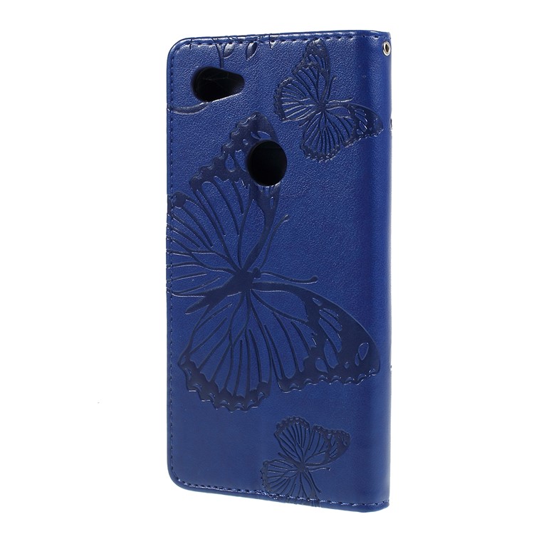 Imprint Butterfly Leather Wallet Mobile Case for Google Pixel 3a - Dark Blue-7