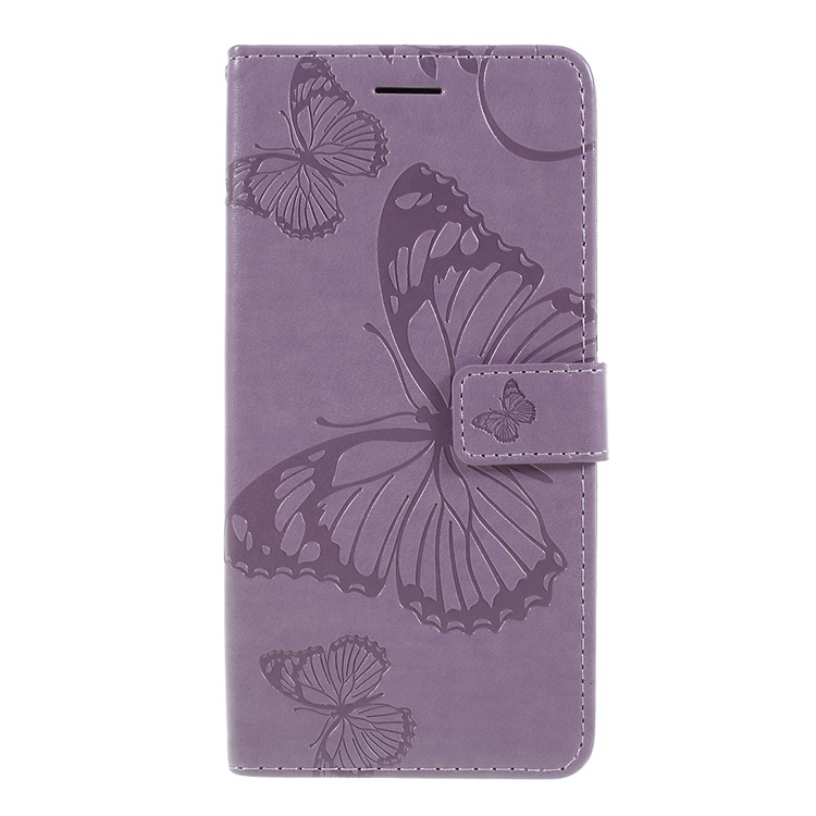 Imprint Butterfly Leather Wallet Mobile Case for Google Pixel 3a - Purple-1