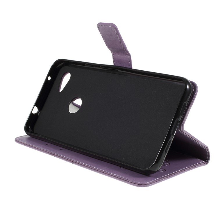 Imprint Butterfly Leather Wallet Mobile Case for Google Pixel 3a - Purple-2