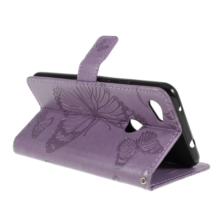 Imprint Butterfly Leather Wallet Mobile Case for Google Pixel 3a - Purple-3