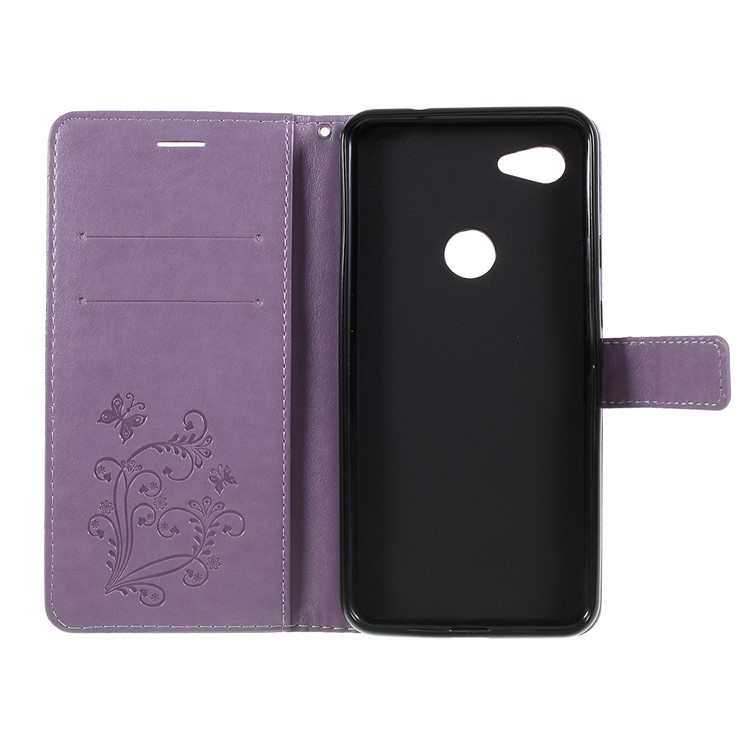 Imprint Butterfly Leather Wallet Mobile Case for Google Pixel 3a - Purple-4