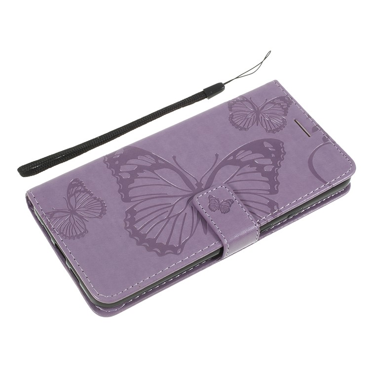 Imprint Butterfly Leather Wallet Mobile Case for Google Pixel 3a - Purple-5