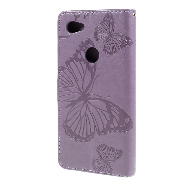 Imprint Butterfly Leather Wallet Mobile Case for Google Pixel 3a - Purple-7