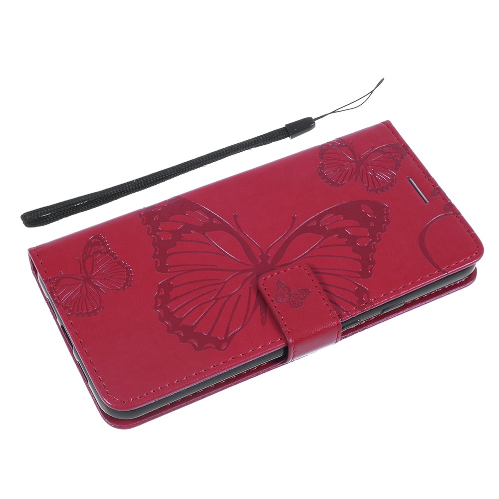 KT Imprinting Flower Series-2 Imprint Butterfly le Cuir Portefeuille Mobile Pour Google Pixel 3a - Rouge-5