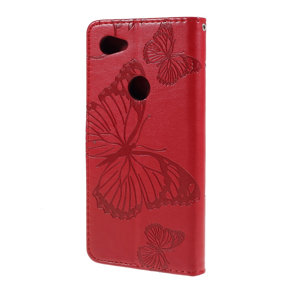 KT Imprinting Flower Series-2 Imprint Butterfly le Cuir Portefeuille Mobile Pour Google Pixel 3a - Rouge-7