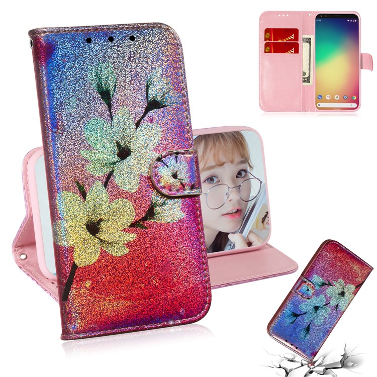 Musterdruck Magnetleder Brieftasche Für Google Pixel 4 XL - Blumen-1
