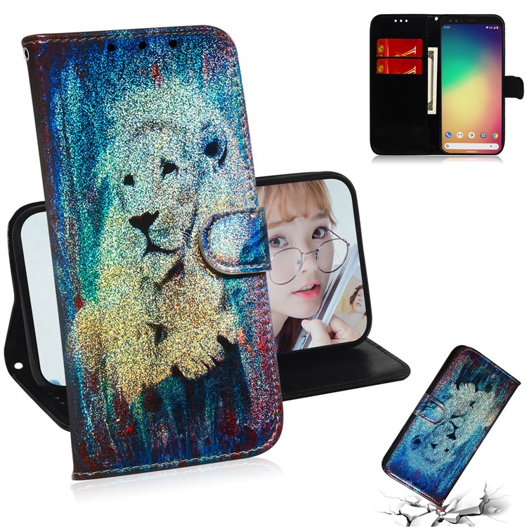 Pattern Printing Magnetic Leather Wallet Case for Google Pixel 4 XL - Lion-1