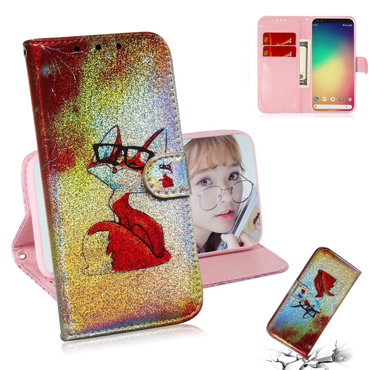 Pattern Printing Magnetic Leather Wallet Case for Google Pixel 4 XL - Fox Wearing Glasses-1