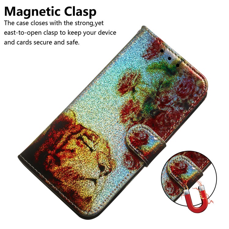 Musterdruck Magnetleder Brieftasche Für Google Pixel 4 XL - Blume Und Löwe-4