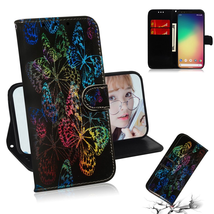 Pattern Printing Magnetic Leather Wallet Case for Google Pixel 4 XL - Vivid Butterflies-1
