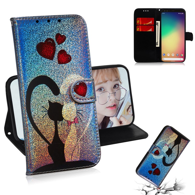 Pattern Printing Magnetic Leather Wallet Case for Google Pixel 4 XL - Cats and Hearts-1
