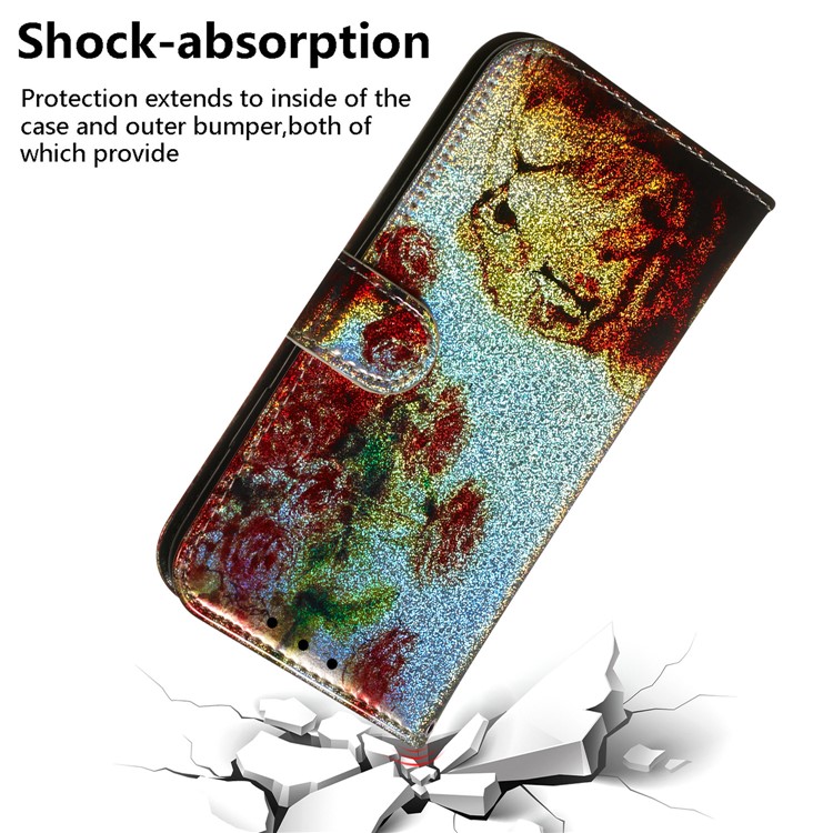 Pattern Printing Cell Phone Leather Wallet Case for Google Pixel 4 - Flower and Lion-5