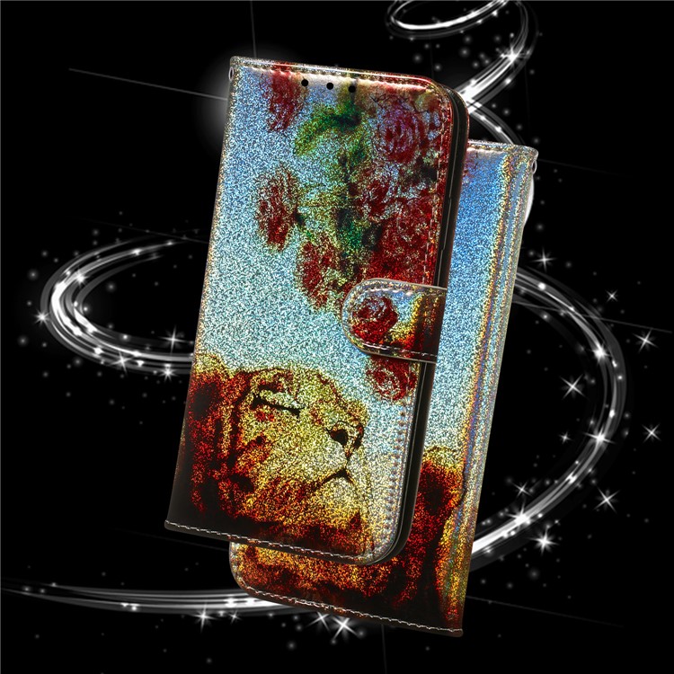 Pattern Printing Cell Phone Leather Wallet Case for Google Pixel 4 - Flower and Lion-9