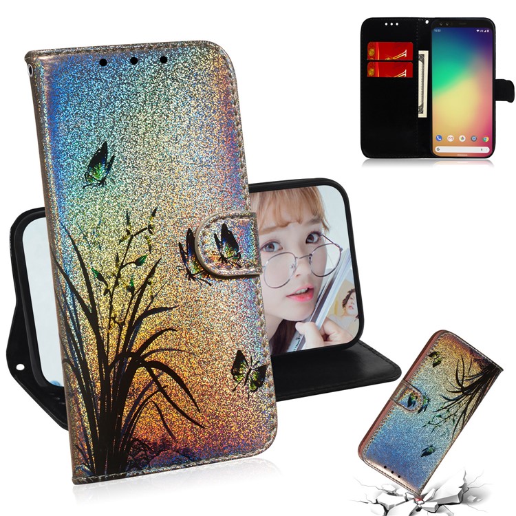 Pattern Printing Cell Phone Leather Wallet Case for Google Pixel 4 - Butterflies-1