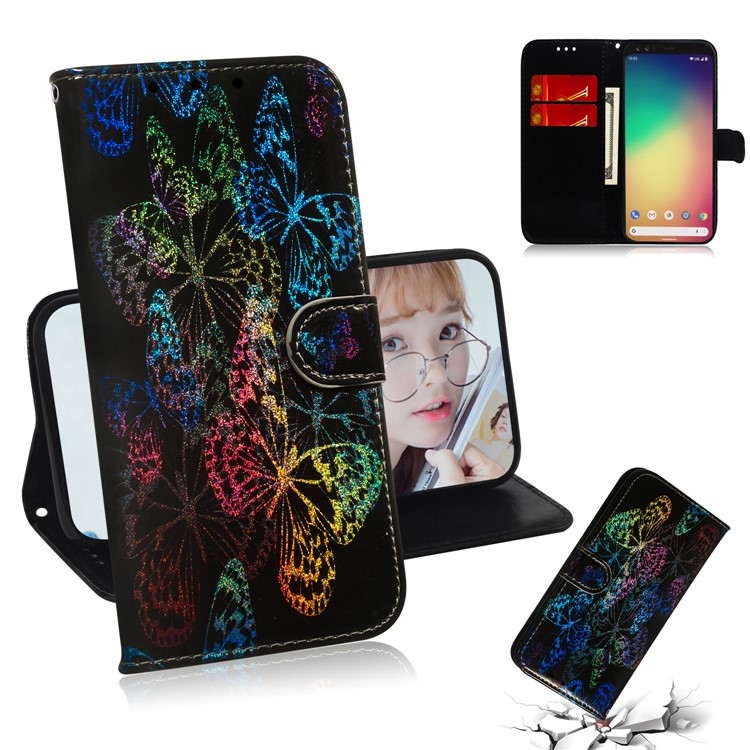 Pattern Printing Cell Phone Leather Wallet Case for Google Pixel 4 - Vivid Butterflies-1
