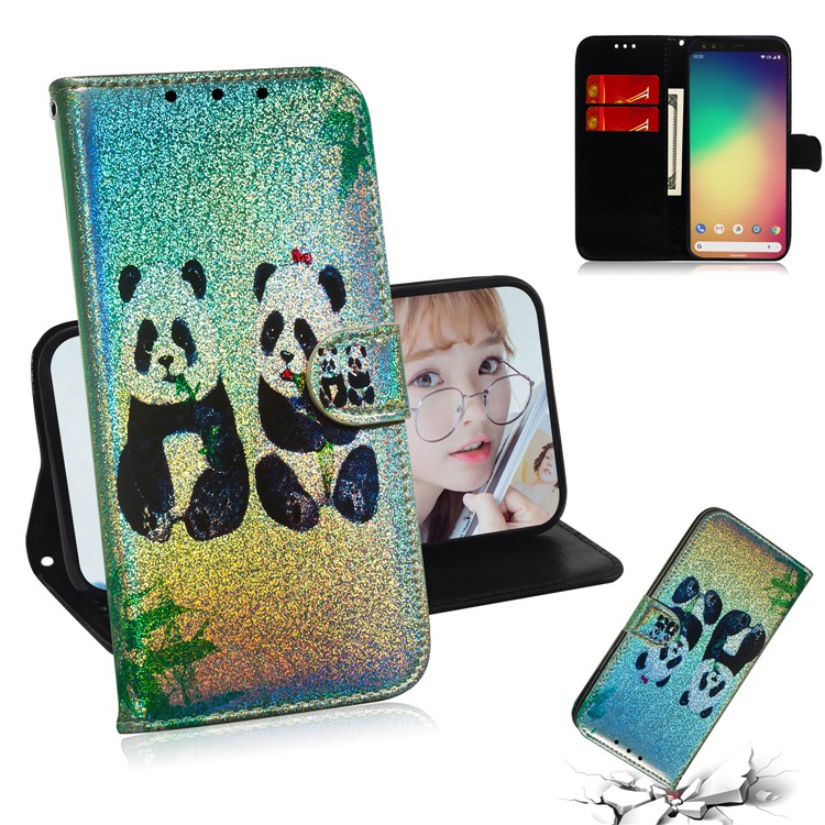 Lederner Mappenkasten Des Musterdruckhandys Für Google Pixel 4 - Pandas-1