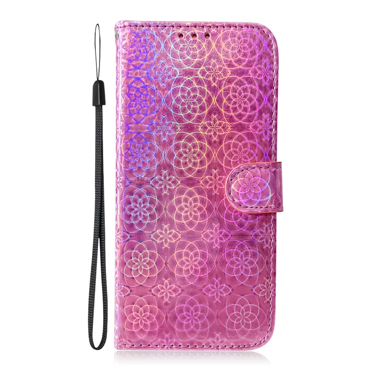 Flower Pattern PU Leather Wallet Stand Phone Cover with Strap for Google Pixel 4 XL - Pink-2