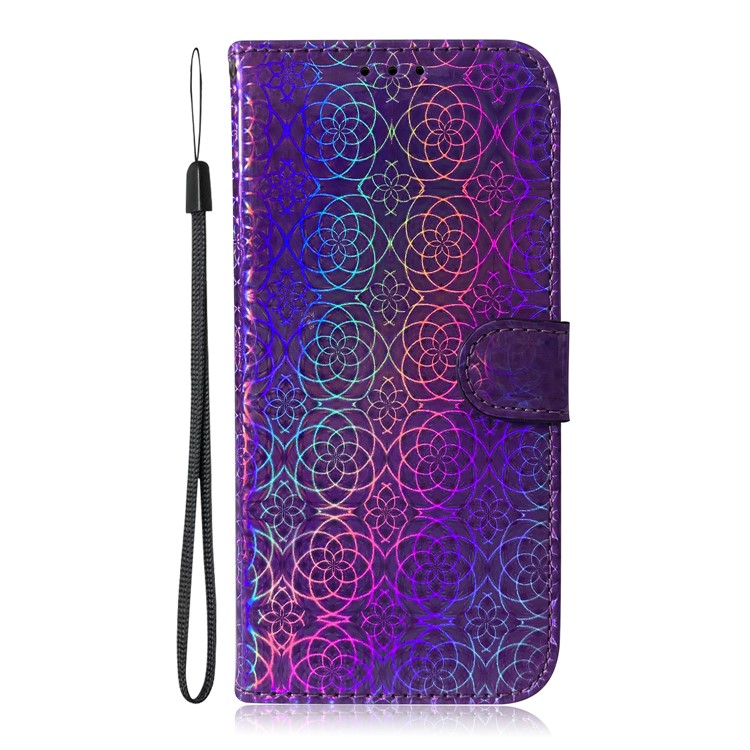 Flower Pattern PU Leather Wallet Stand Phone Cover with Strap for Google Pixel 4 XL - Purple-2