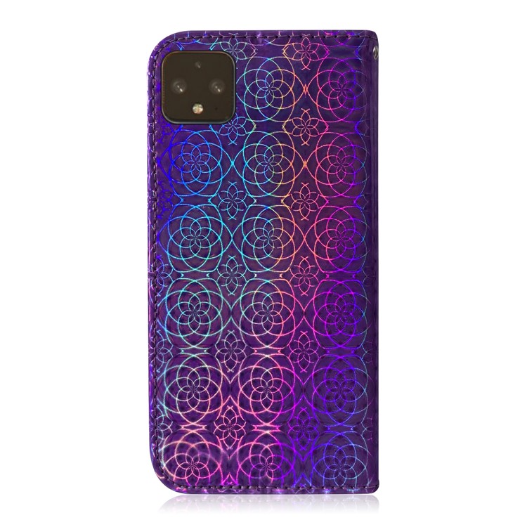 Flower Pattern PU Leather Wallet Stand Phone Cover with Strap for Google Pixel 4 XL - Purple-3