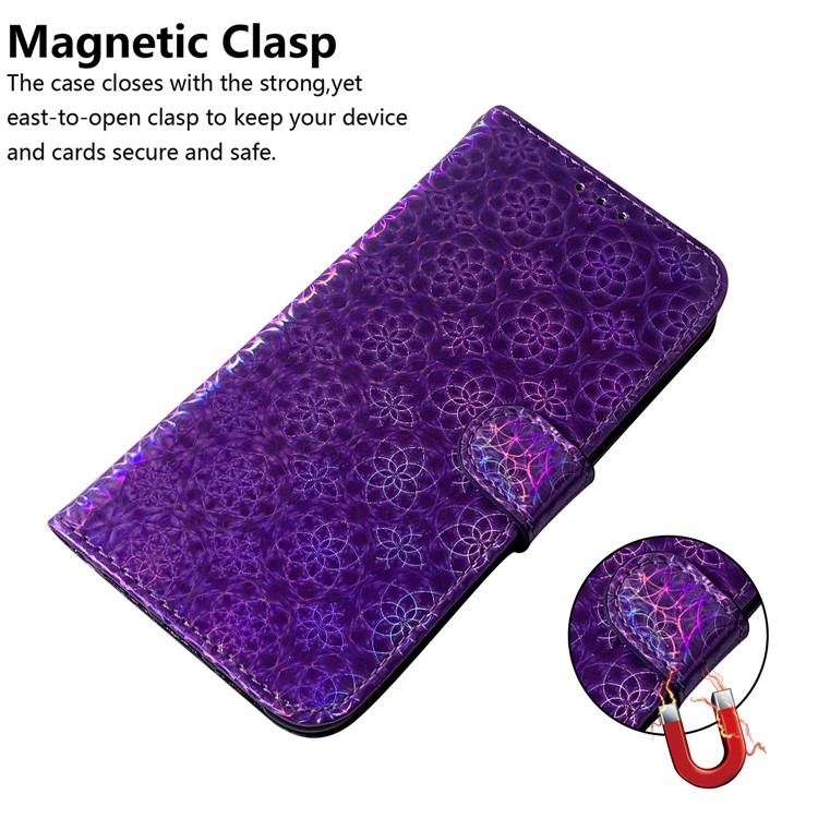 Flower Pattern PU Leather Wallet Stand Phone Cover with Strap for Google Pixel 4 XL - Purple-4