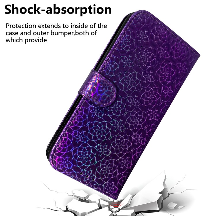 Flower Pattern PU Leather Wallet Stand Phone Cover with Strap for Google Pixel 4 XL - Purple-5