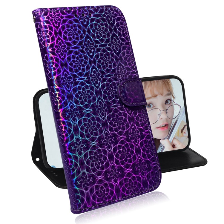 Flower Pattern PU Leather Wallet Stand Phone Cover with Strap for Google Pixel 4 XL - Purple-7