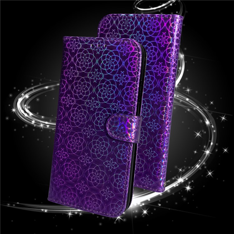 Flower Pattern PU Leather Wallet Stand Phone Cover with Strap for Google Pixel 4 XL - Purple-9