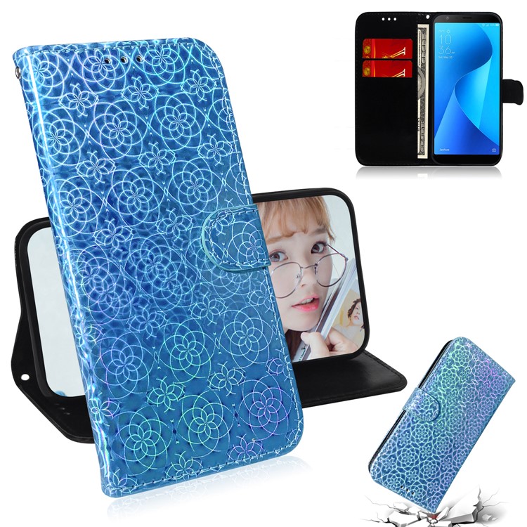 Flower Pattern PU Leather Wallet Stand Flip Case with Lanyard for Google Pixel 4 - Blue-1