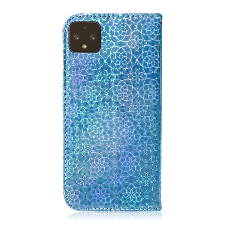 Flower Pattern PU Leather Wallet Stand Flip Case with Lanyard for Google Pixel 4 - Blue-3