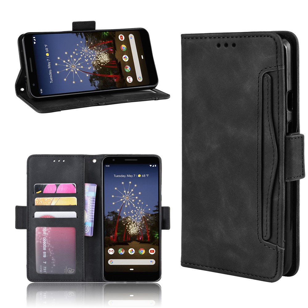 PU Leather Phone Case Covering with Many Card Slots for Google Pixel 3a - Black-1