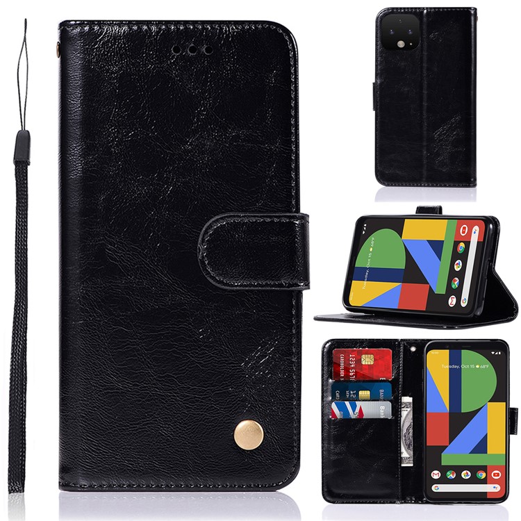 Premium Vintage Leather Stand Case with Card Slots for Google Pixel 4 XL - Black-1