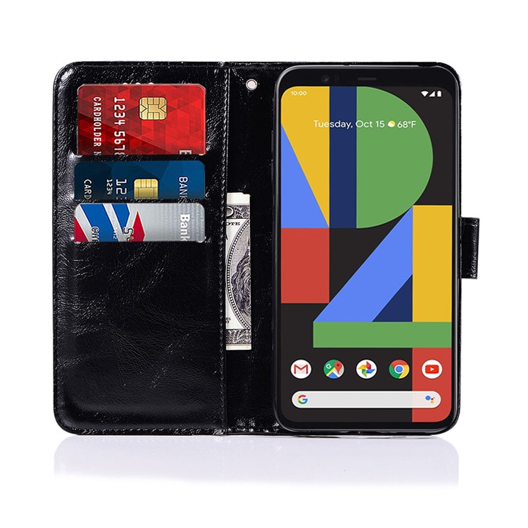 Premium Vintage Leather Stand Case with Card Slots for Google Pixel 4 XL - Black-7