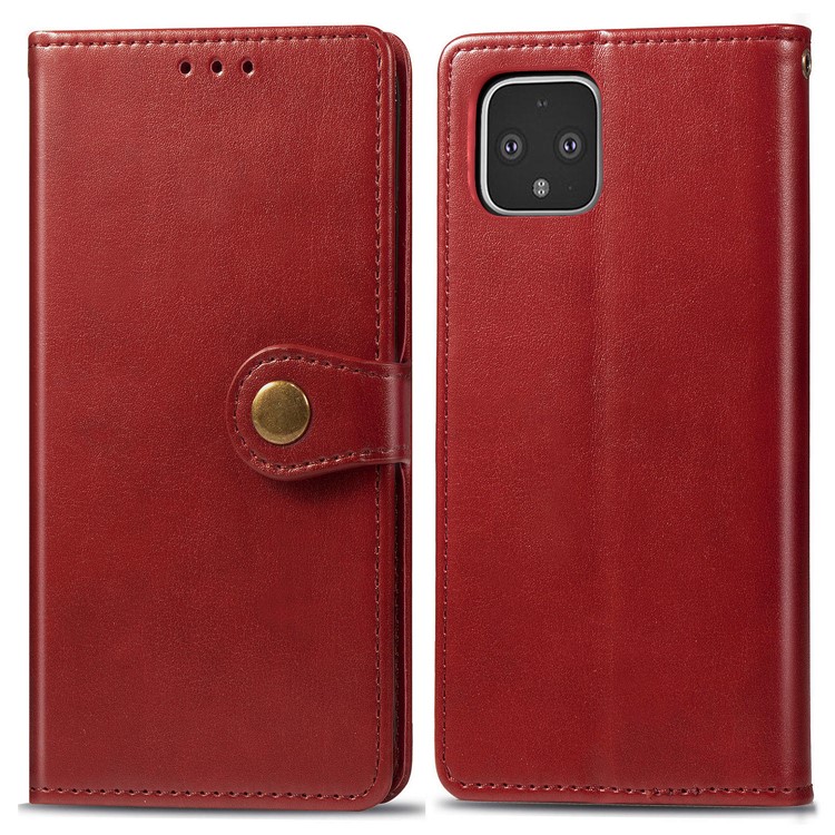 Leather Stand Case with Card Slots for Google Pixel 4 - Red-1