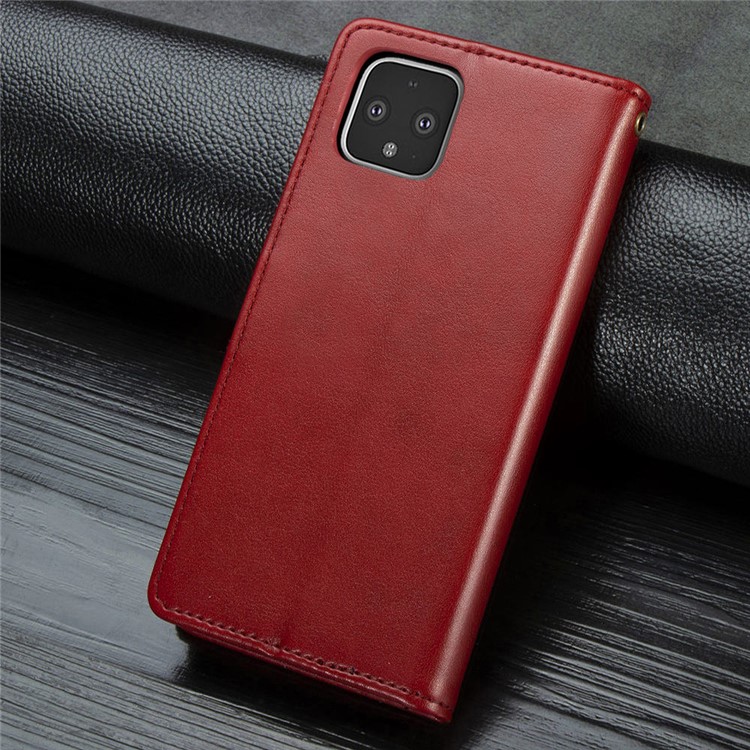 Leather Stand Case with Card Slots for Google Pixel 4 - Red-12