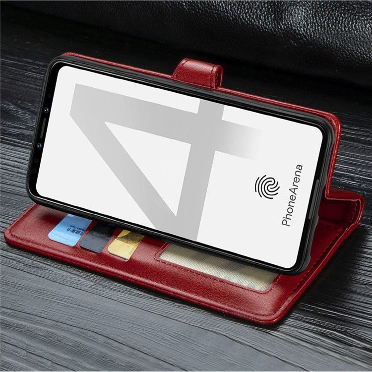 Leather Stand Case with Card Slots for Google Pixel 4 - Red-14