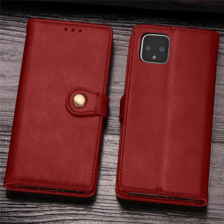 Leather Stand Case with Card Slots for Google Pixel 4 - Red-16