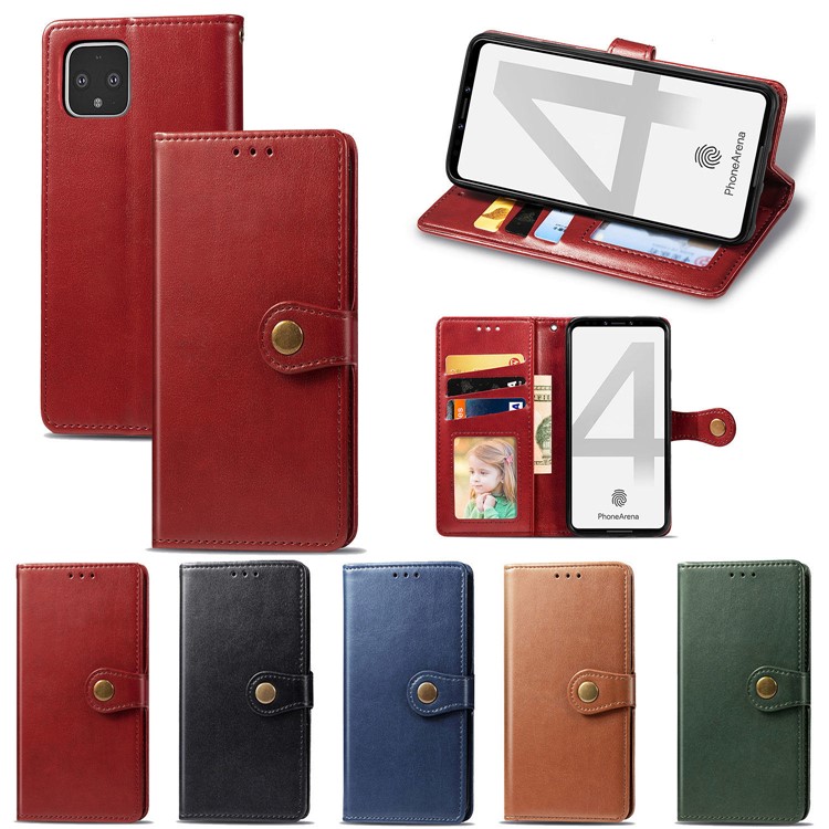 Leather Stand Case with Card Slots for Google Pixel 4 - Red-17