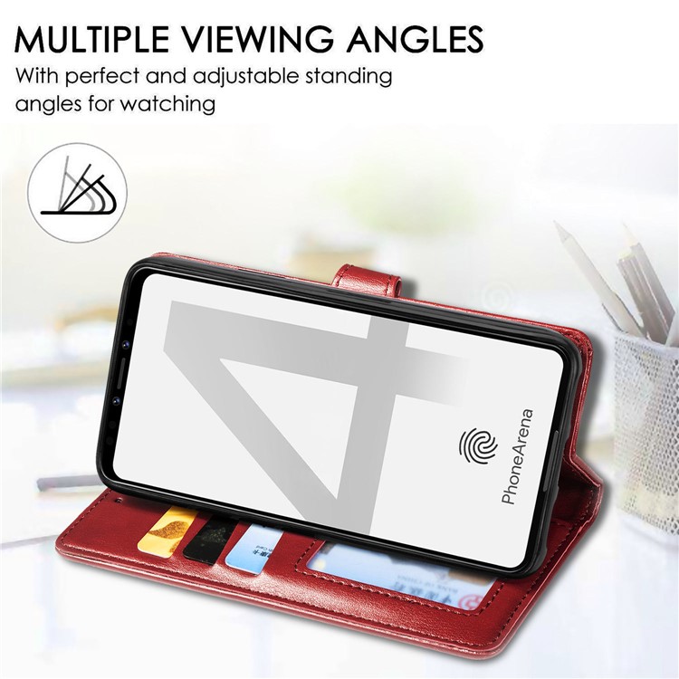 Leather Stand Case with Card Slots for Google Pixel 4 - Red-9