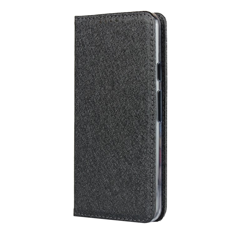 Silk Texture Wallet Stand Cell Phone Cover for Google Pixel 3a XL - Black-3