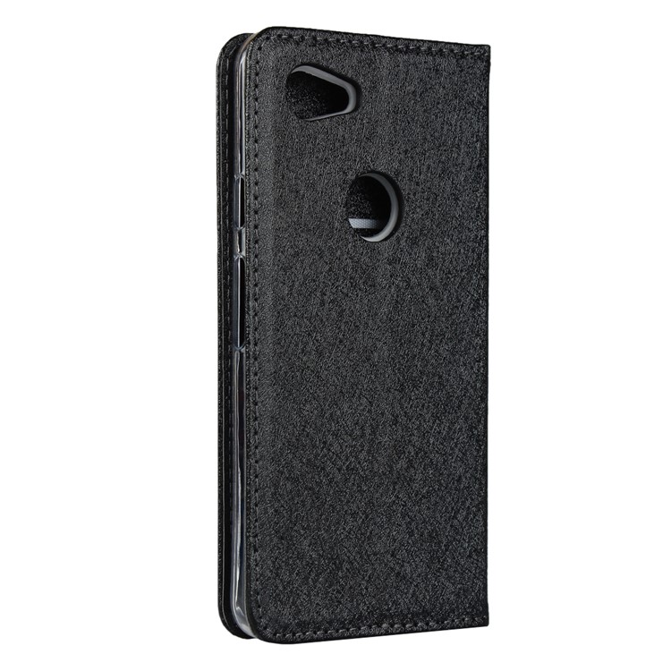 Silk Texture Wallet Stand Cell Phone Cover for Google Pixel 3a XL - Black-4