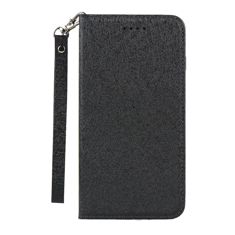 Silk Skin Leather Wallet Stand Cell Phone Case with Strap for Google Pixel 4 - Black-2