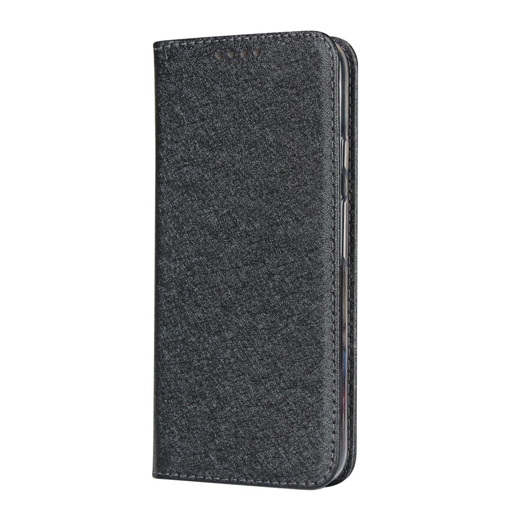 Silk Skin Leather Wallet Stand Cell Phone Case with Strap for Google Pixel 4 - Black-3