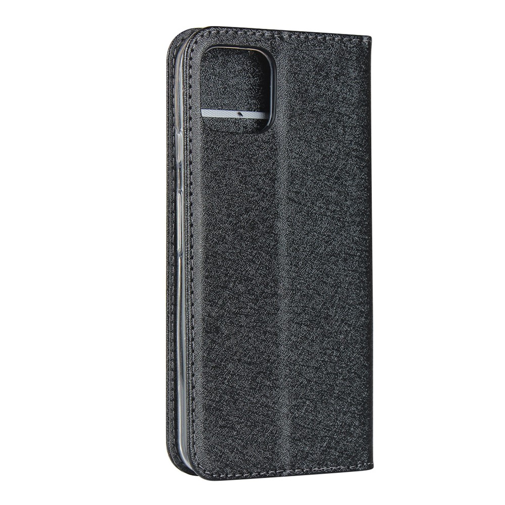 Silk Skin Leather Wallet Stand Cell Phone Case with Strap for Google Pixel 4 - Black-4
