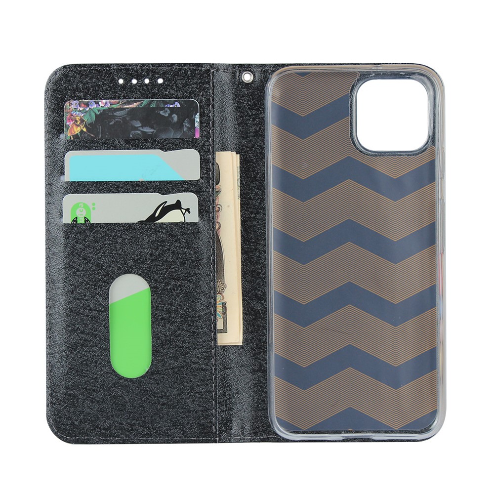 Silk Skin Leather Wallet Stand Cell Phone Case with Strap for Google Pixel 4 - Black-5