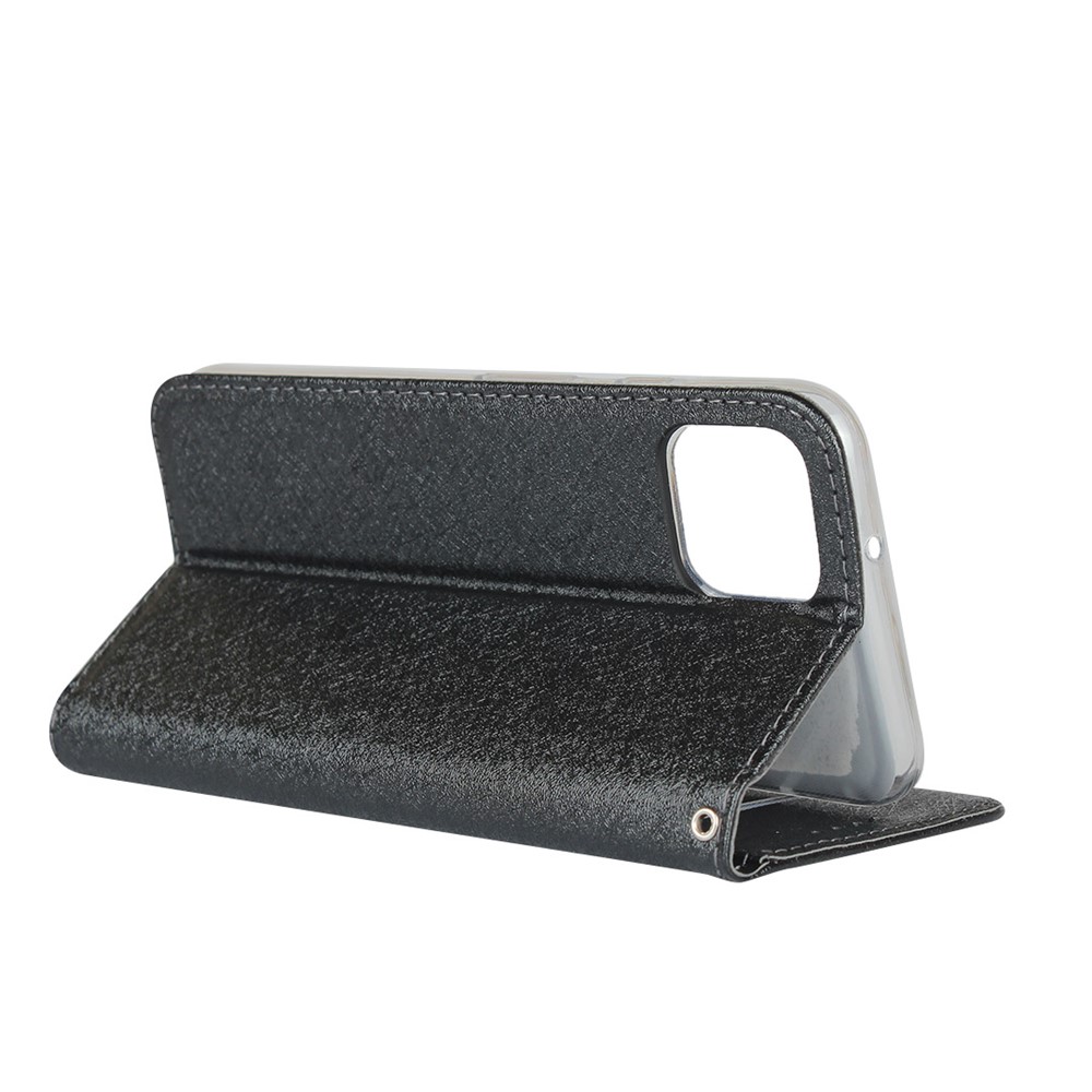 Silk Skin Leather Wallet Stand Cell Phone Case with Strap for Google Pixel 4 - Black-6