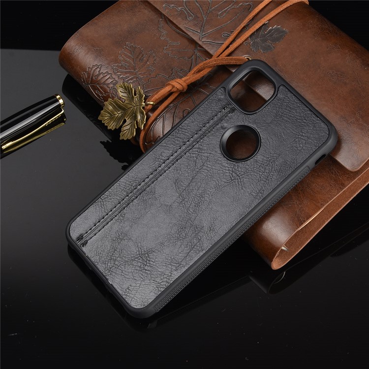 PU Leather Coated PC + TPU Cell Phone Cover for Google Pixel 4a - Black-7